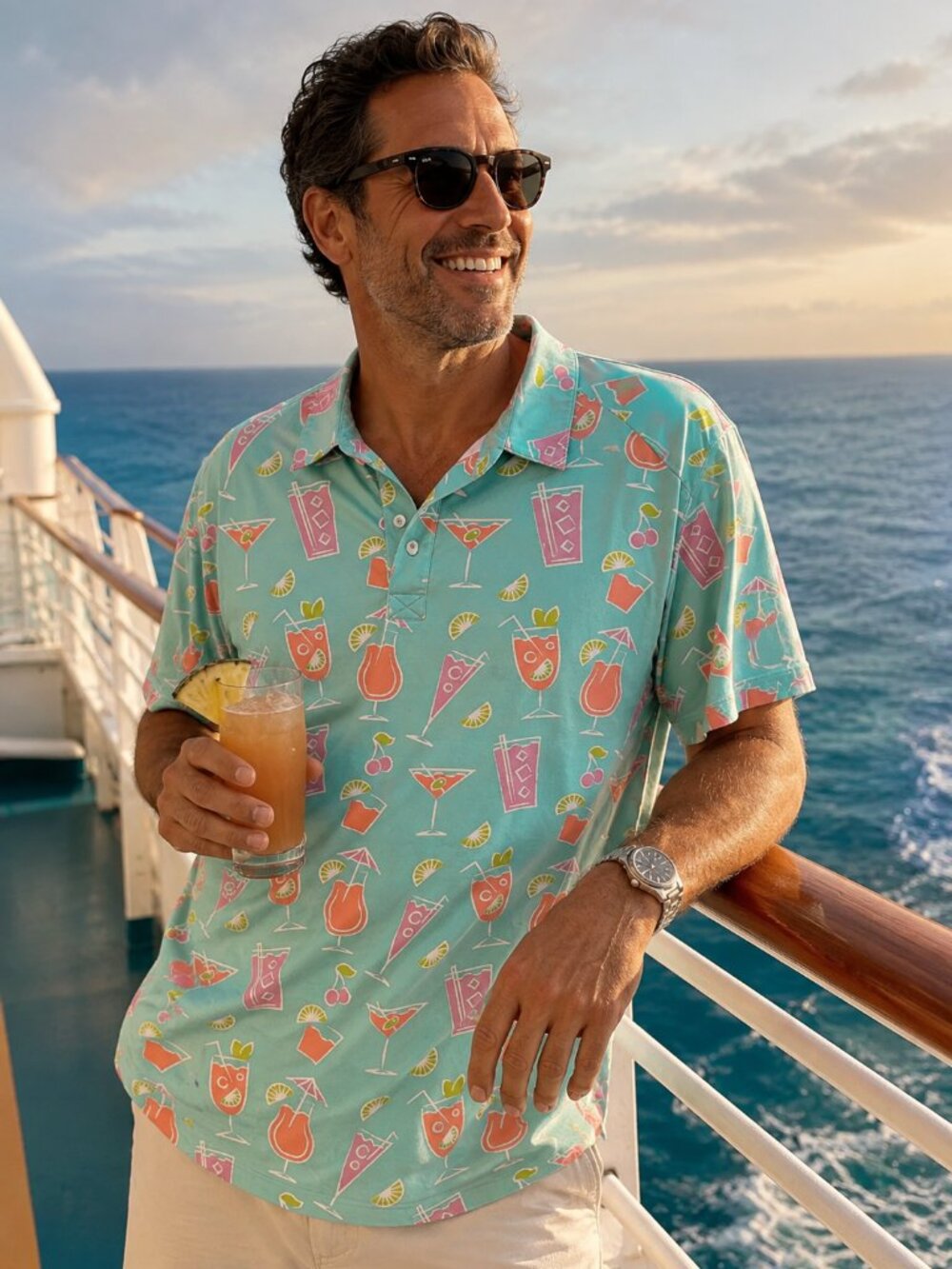 Tipsy Elves Polo, Funny Tropical Cocktail, Size XL Golf Hawaiian Beach Party